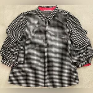 Insight Ladies Blouse Black & White Gingham Blouse w/Pink Accent XXL 2XL Career